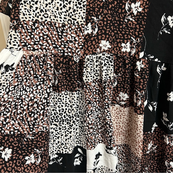 Hiatus Women’s Size S Patchwork Leopard Floral Print Short Sleeve Mini Dress - Picture 3 of 9